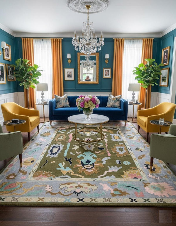 Hand-Tufted Oushak Wool Rug: Olive Green Pastel Boho Carpet - Alef home