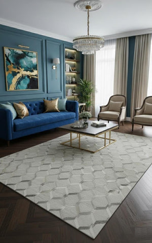 Handmade Geometric Cowhide Rug – Modern Hair-On Leather Patchwork Area Carpet for Home Décor - Alef home