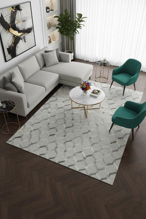 Handmade Geometric Cowhide Rug – Modern Hair-On Leather Patchwork Area Carpet for Home Décor - Alef home