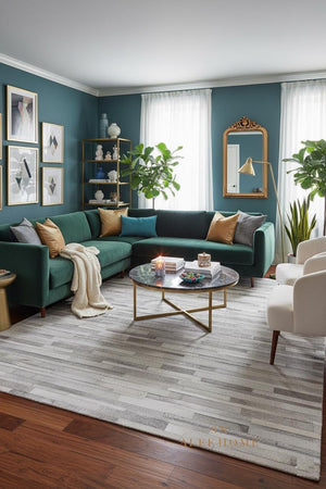 Grey Cowhide Patchwork Area Rug – Handmade Hair-On Leather Carpet for Modern Home Room Decor - Alef home