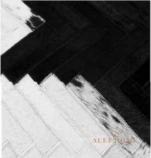Handmade Black and White Cowhide Chevron Rug – Hair-On Patchwork Leather Carpet for Home - Alef home