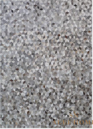 Modern Grey Cowhide Area Rug – 3D Cube Patchwork Hairon Leather Carpet - Alef home