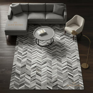Handmade Chevron Cowhide Rug: Modern Patchwork Leather Area Carpet - Alef home