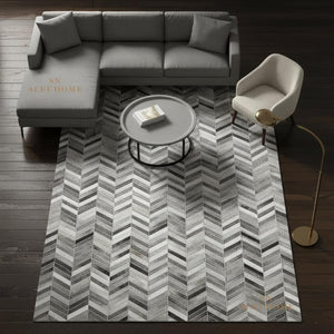 Handmade Chevron Cowhide Rug: Modern Patchwork Leather Area Carpet - Alef home