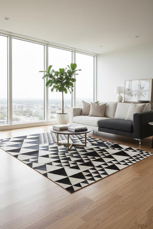 Handmade Chevron Cowhide Rug: Modern Patchwork Hair-On Leather Carpet - Alef home