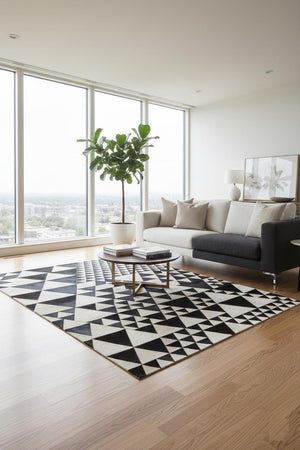 Handmade Chevron Cowhide Rug – Modern Hair-On Leather Patchwork Carpet for Contemporary Home Décor - Alef home