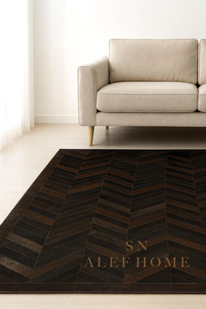 Handmade Brown Chevron Cowhide Rug: Hair-On Leather Patchwork Carpet - Alef home