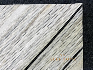 Light Grey Chevron Cowhide Rug – Handmade Hair-On Patchwork Leather Carpet for Modern Home Decor