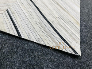 Light Grey Chevron Cowhide Rug – Handmade Hair-On Patchwork Leather Carpet for Modern Home Decor