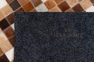 Brown & White Cowhide Patchwork Rug – Handmade Hair-On Leather Carpet for Rustic Home - Alef home