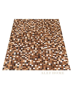 Brown & White Cowhide Patchwork Rug – Handmade Hair-On Leather Carpet for Rustic Home - Alef home