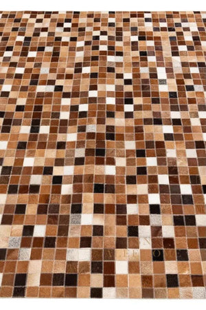 Brown & White Cowhide Patchwork Rug – Handmade Hair-On Leather Carpet for Rustic Home - Alef home