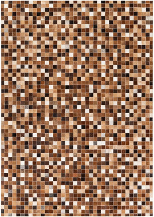 Brown & White Cowhide Patchwork Rug – Handmade Hair-On Leather Carpet for Rustic Home - Alef home