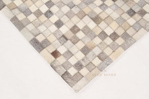 Grey Cowhide Patchwork Rug – Handmade Mosaic Design Hair-On LeatherCarpet for Home Décor - Alef home
