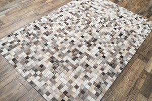 Grey Cowhide Patchwork Rug – Handmade Mosaic Design Hair-On LeatherCarpet for Home Décor - Alef home