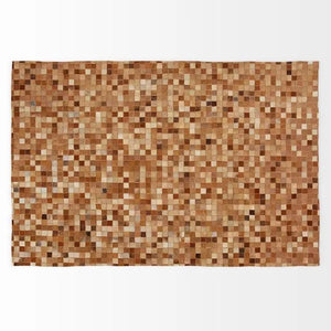 Tan Brown Cowhide Patchwork Rug – Handmade Hair-On Leather Mosaic Carpet for Rustic Home - Alef home