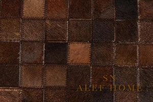 Dark Brown Cowhide Patchwork Rug – Handmade Mosaic Design Hair-On Leather  Carpet - Alef home
