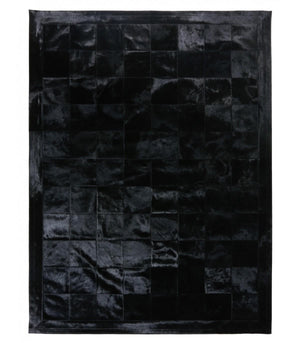 Luxury Black Cowhide Area Rug – Patchwork Hair-On Leather Carpet for Dining Spaces - Alef home