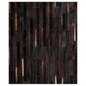 Dark Brown Striped Cowhide Patchwork Rug – Handmade Hair-On Leather Carpet for Home Décor - Alef home
