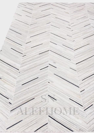 Luxury White Cowhide Rug – Handmade Chevron Leather Carpet For Home - Alef home