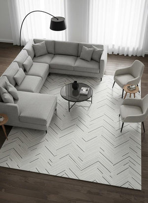 Luxury White Cowhide Rug – Handmade Chevron Leather Carpet For Home - Alef home