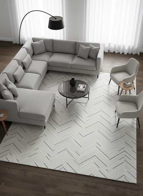 Luxury White Cowhide Rug – Handmade Chevron Leather Carpet For Home - Alef home