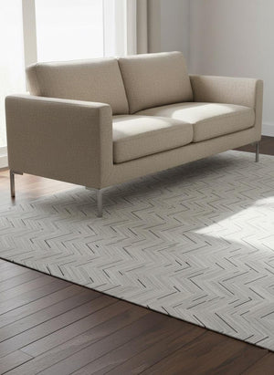 Luxury White Cowhide Rug – Handmade Chevron Leather Carpet For Home - Alef home