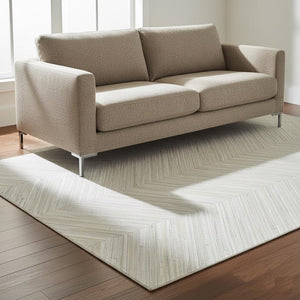 Beige Chevron Cowhide Patchwork Rug – Handmade Hair-On Leather Carpet for Home Décor - Alef home