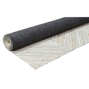 Beige Chevron Cowhide Patchwork Rug – Handmade Hair-On Leather Carpet for Home Décor - Alef home