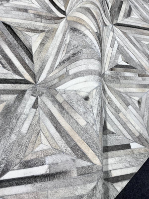 Grey Cowhide Starburst Rug – Handmade Hair-On Leather Patchwork Carpet for Modern Home Décor - Alef home