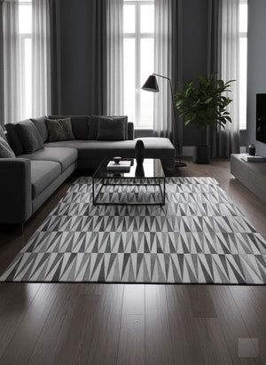 Grey Cowhide Patchwork Rug – Modern Geometric Luxury Hair-On Leather Carpet - Alef home