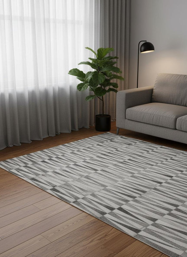 Grey Cowhide Patchwork Rug – Modern Geometric Luxury Hair-On Leather Carpet - Alef home