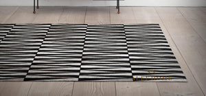 Black & White Cowhide Patchwork Rug – Geometric Luxury Hair-On Leather Carpet - Alef home
