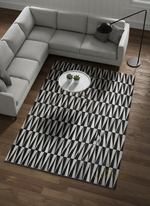 Black & White Cowhide Patchwork Rug – Geometric Luxury Hair-On Leather Carpet - Alef home