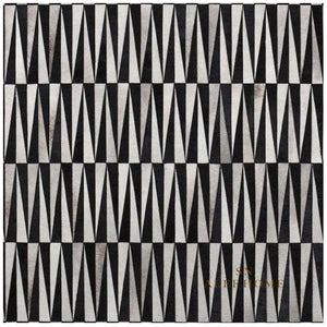Black & White Cowhide Patchwork Rug – Geometric Luxury Hair-On Leather Carpet - Alef home
