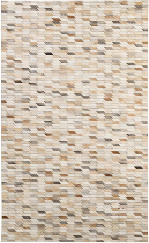 Beige Cowhide Patchwork Rug – Modern Geometric Hair-On Leather Carpet for Home - Alef home