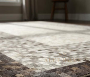 Modern Grey Cowhide Patchwork Rug – Handmade Hair-On Leather Carpet for Living Room - Alef home