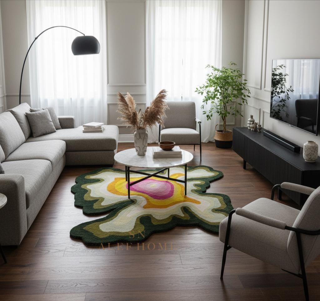 Hand-Tufted Wool Area Rug – Modern Abstract Wavy Pattern Carpet for Contemporary Home - Alef home