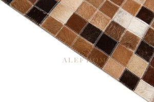 Brown & White Cowhide Patchwork Rug – Handmade Hair-On Leather Carpet for Rustic Home - Alef home