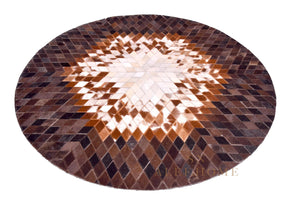 Round Brown Cowhide Patchwork Rug – Handmade Starburst Hair-On Leather Carpet for Modern Home - Alef home