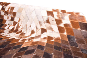 Round Brown Cowhide Patchwork Rug – Handmade Starburst Hair-On Leather Carpet for Modern Home - Alef home