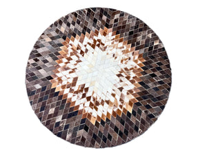 Round Brown Cowhide Patchwork Rug – Handmade Starburst Hair-On Leather Carpet for Modern Home - Alef home