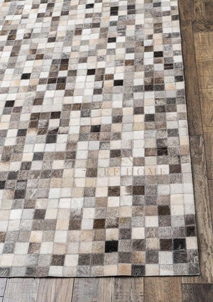 Grey Cowhide Patchwork Rug – Handmade Mosaic Design Hair-On LeatherCarpet for Home Décor - Alef home