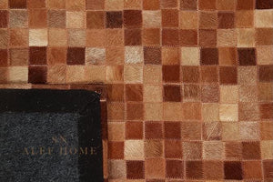 Tan Brown Cowhide Patchwork Rug – Handmade Hair-On Leather Mosaic Carpet for Rustic Home - Alef home