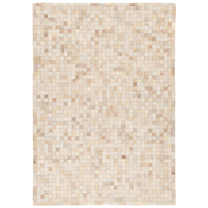 Beige Cowhide Patchwork Rug – Handmade Hair-On Leather Mosaic Carpet for Modern Home - Alef home