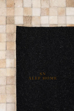 Beige Cowhide Patchwork Rug – Handmade Hair-On Leather Mosaic Carpet for Modern Home - Alef home