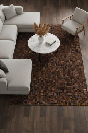 Dark Brown Cowhide Patchwork Rug – Handmade Mosaic Design Hair-On Leather  Carpet - Alef home
