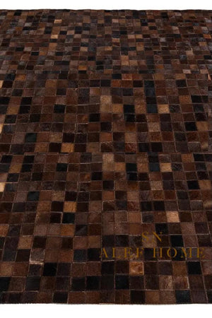 Dark Brown Cowhide Patchwork Rug – Handmade Mosaic Design Hair-On Leather  Carpet - Alef home