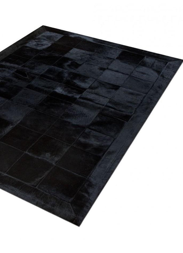Luxury Black Cowhide Area Rug – Patchwork Hair-On Leather Carpet for Dining Spaces - Alef home