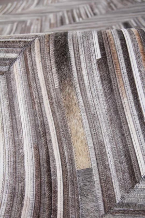 Grey Chevron Cowhide Patchwork Rug – Handmade Hair-On Leather Carpet for Home Décor - Alef home